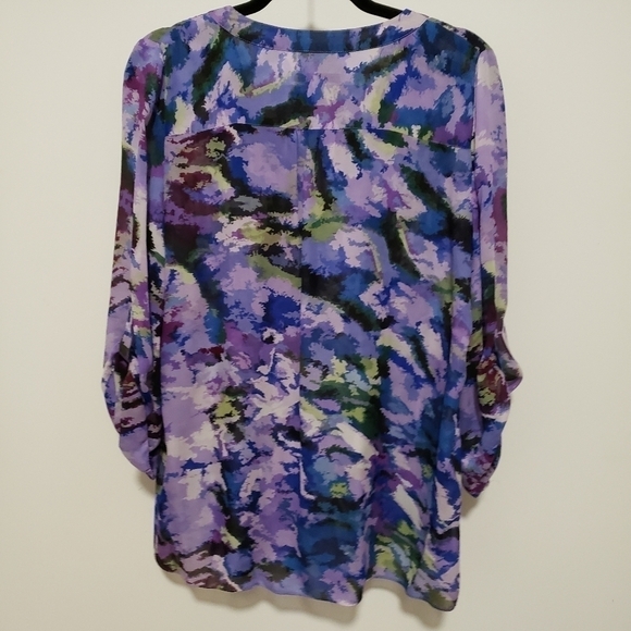 KENNETH Cole Purple & Blue Silk Oversized Pleated Blouse - Picture 2 of 5